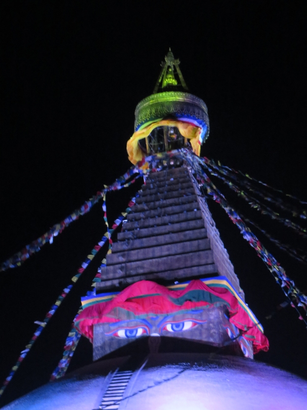 b boudha - eyes of stupa at night