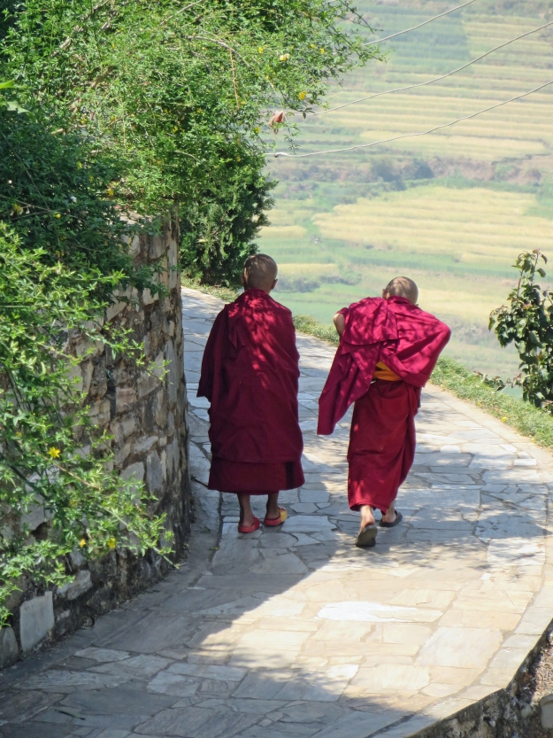 Monks, heading towards the front gate and down to the little town at the foot of the hill.