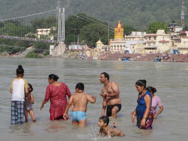 Bathing in the Ganges is a  family affair.
