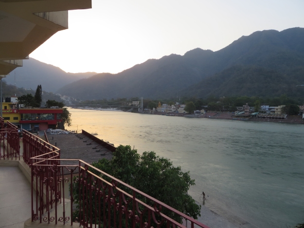 View of the Ganges at sunrise, from my balcony at Omkarananda Ganga Sadan.