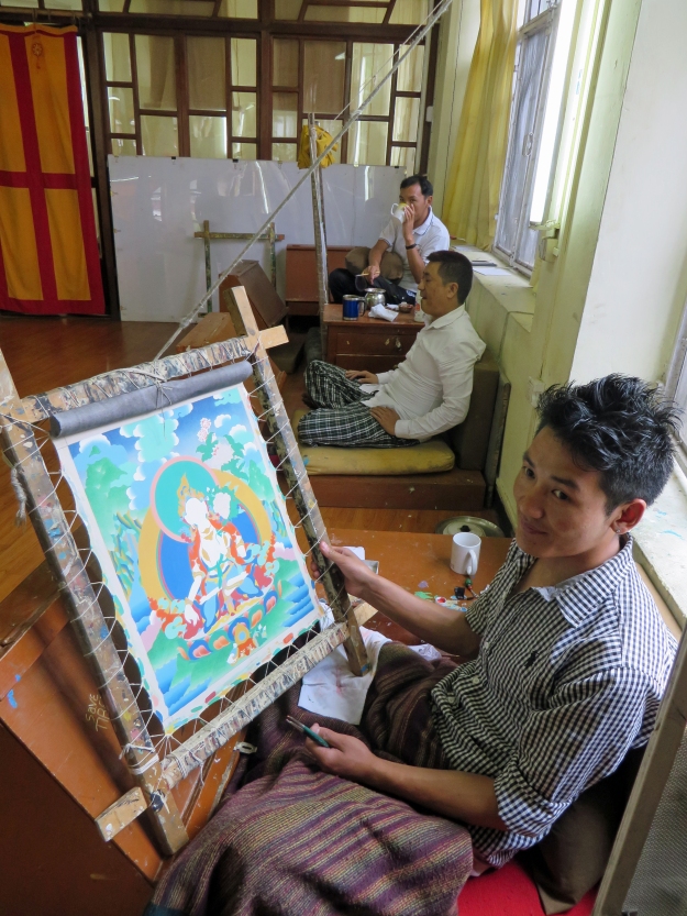 These fellows are Tibetan refugees who are receiving training in thangka painting at the Norblingka Institute.